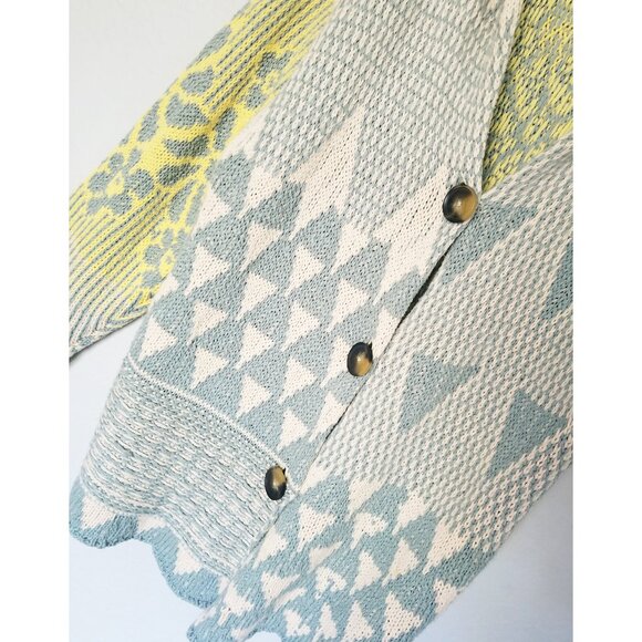 Free People Tate Knit Cardi Cardigan Sweater XL Sage Sunshine Combo $168 Slouchy - Picture 9 of 16